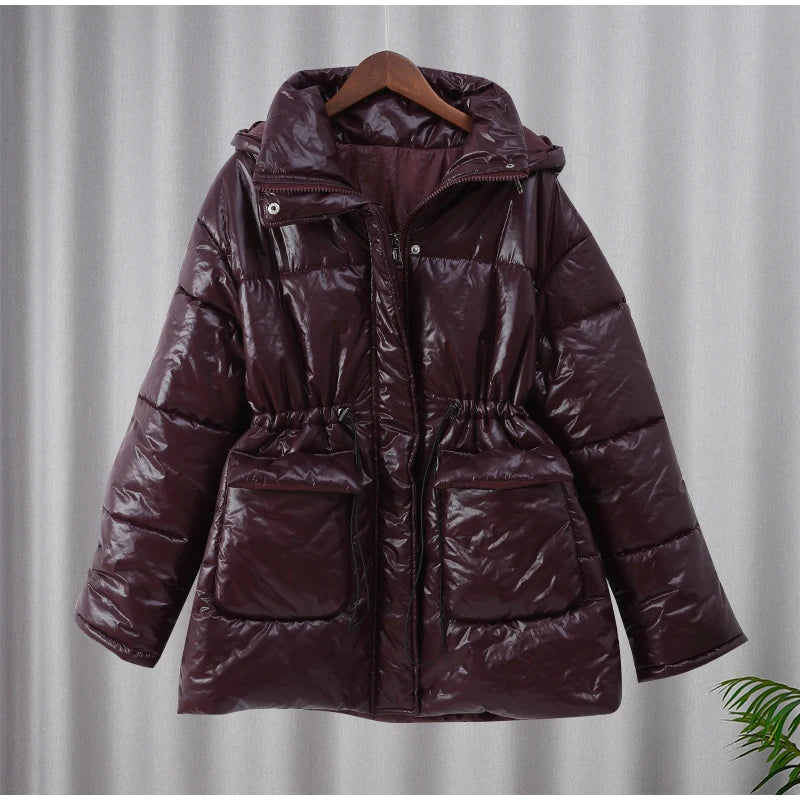 Casual Burgundy Lace Up Down Jacket