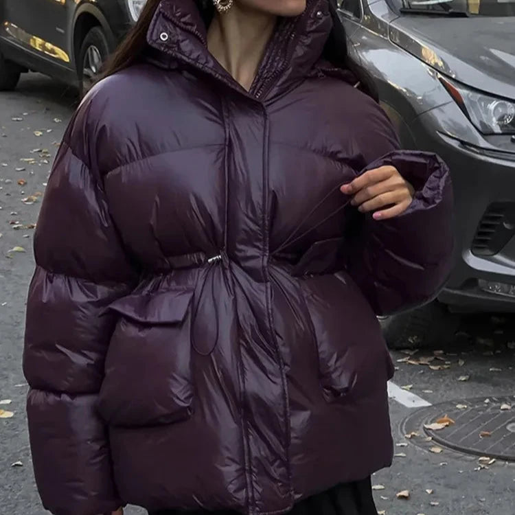 Casual Burgundy Lace Up Down Jacket