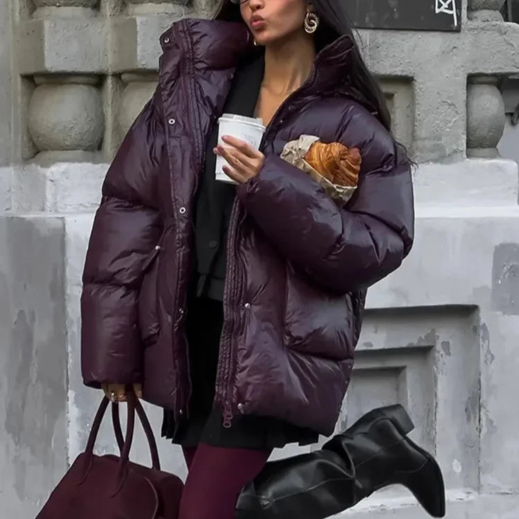 Casual Burgundy Lace Up Down Jacket