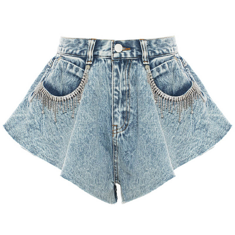 Sparkly Rhinestone Denim Shorts