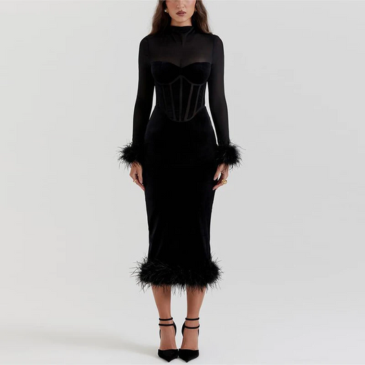 Elegant Feather Midi Dress