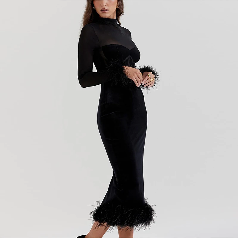 Elegant Feather Midi Dress GUSAINO Elegant Feather Midi Dress GUSAINO