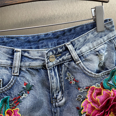 Flower Denim Shorts