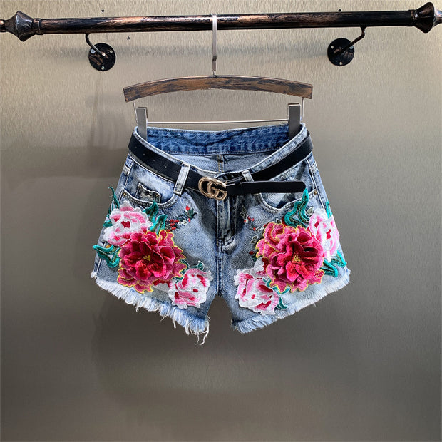 Flower Denim Shorts