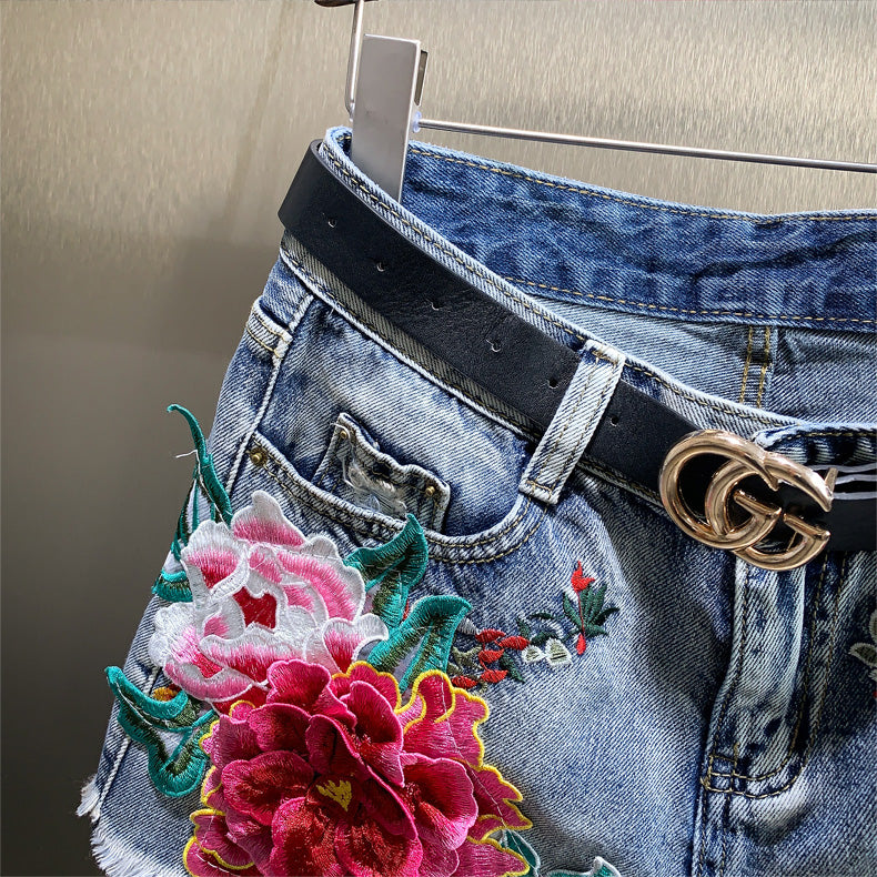 Flower Denim Shorts