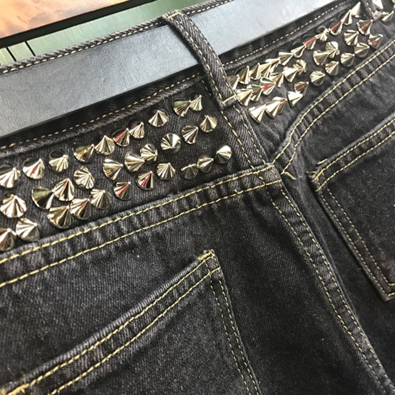 Rivet Beading Denim Shorts