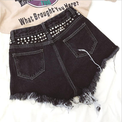 Rivet Beading Denim Shorts