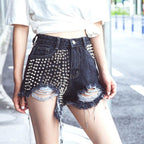 Rivet Beading Denim Shorts