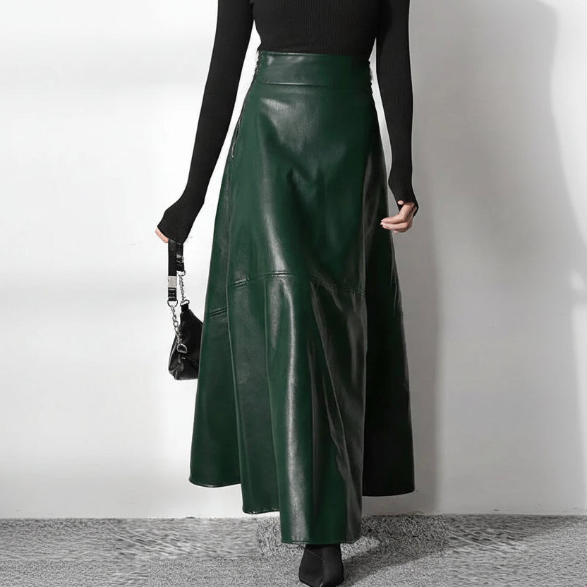 Women’s High Waist Leather Long Skirt