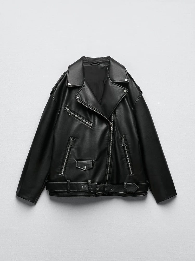Belted Moto Faux Leather Jacket