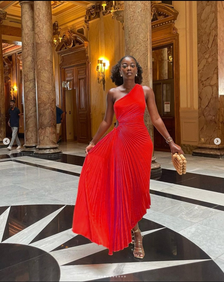 One Shoulder Pleated Dress