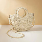 Half-Moon Straw Rattan Crossbody Bag