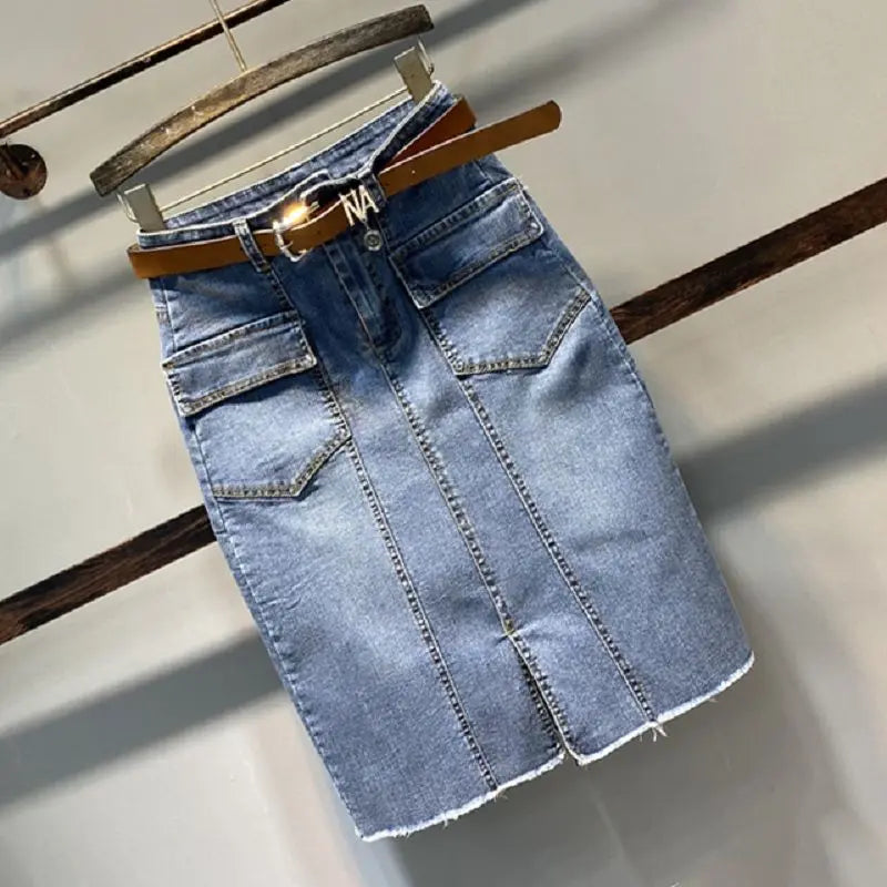 Vintage A-Line Denim Midi Skirt