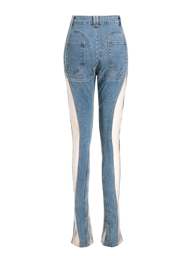 High Rise Mesh Skinny Jeans