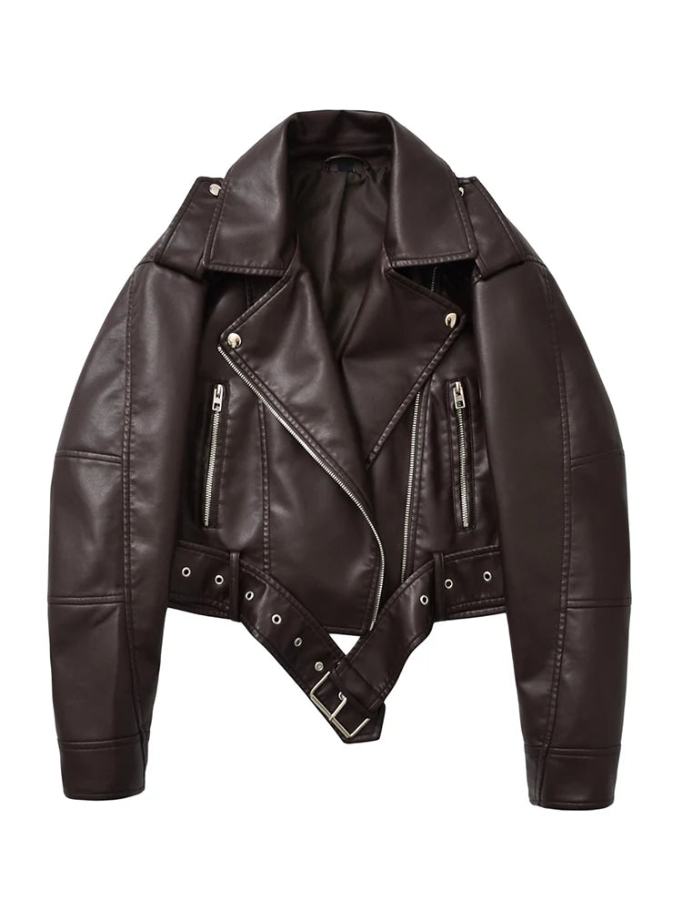 Vintage Belted Moto Faux Leather Jacket
