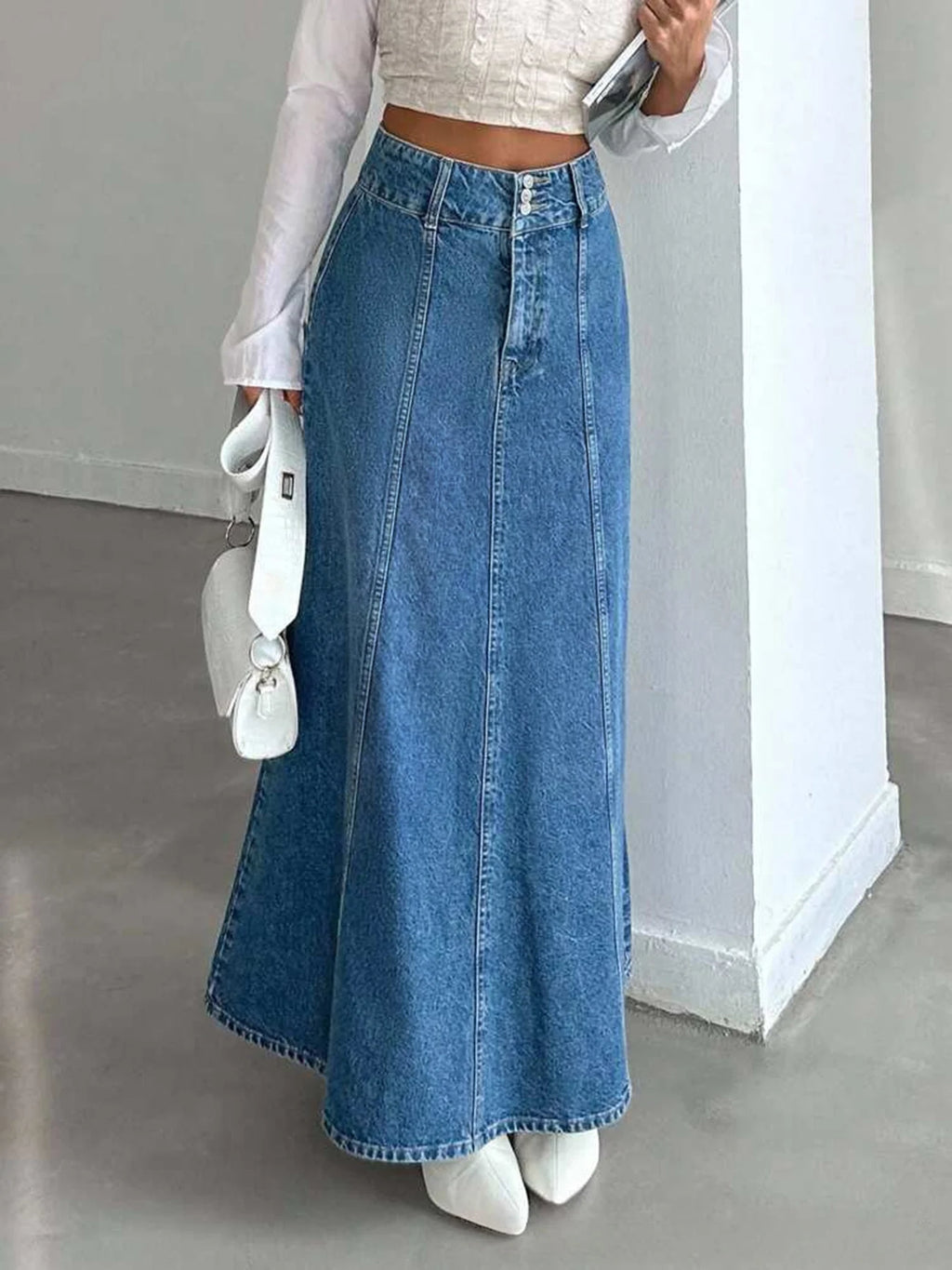 Long Denim Midi Skirt