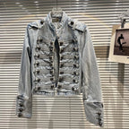 Metal Buckle Denim Short Jacket