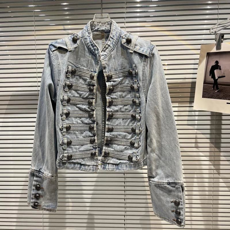 Metal Buckle Denim Short Jacket