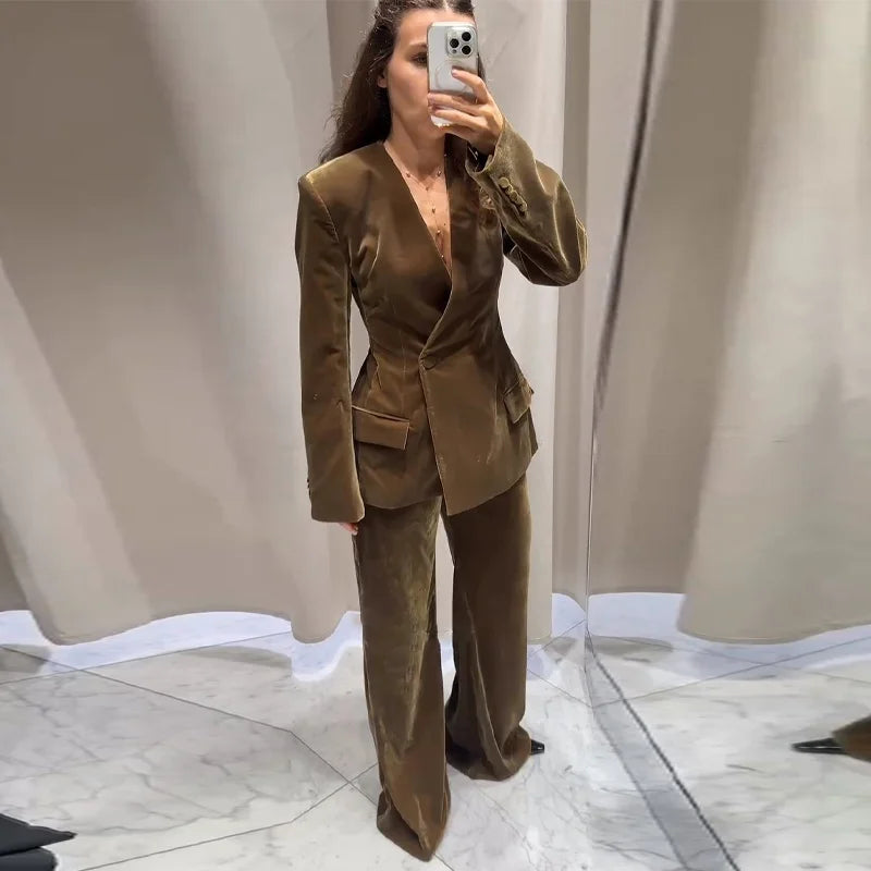 Women’s Velvet Blazer Suit Set