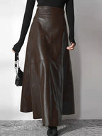 Women’s High Waist Leather Long Skirt