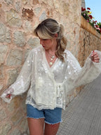 Sequin Kimono Wrap Jacket