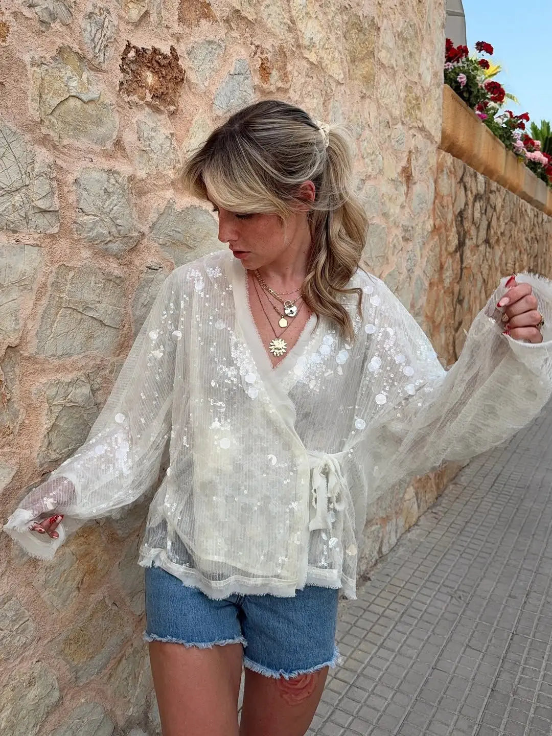 Sequin Kimono Wrap Jacket