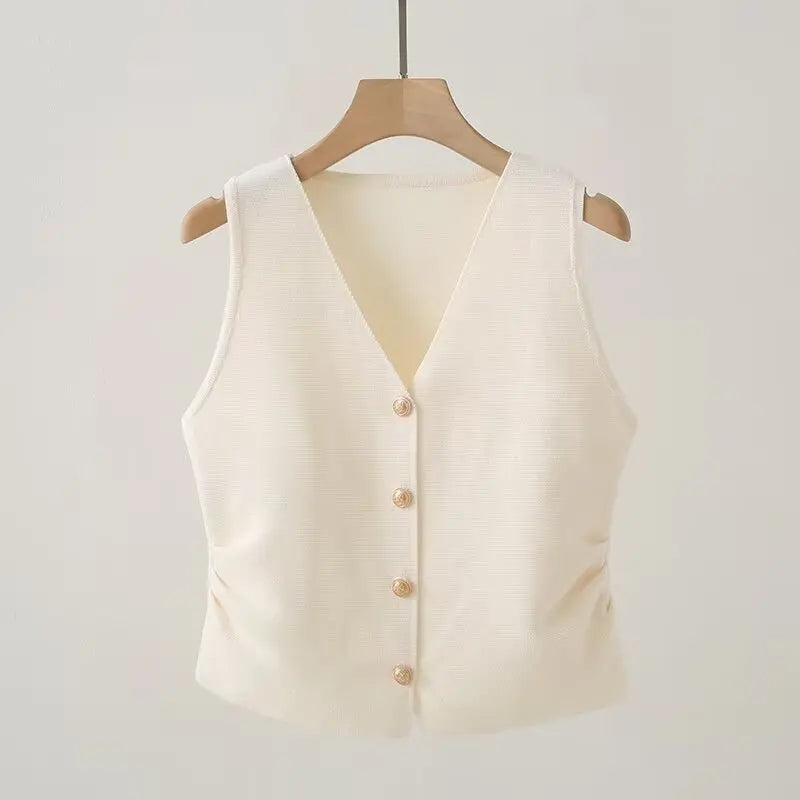 V-Neck Ruched Waist Vest