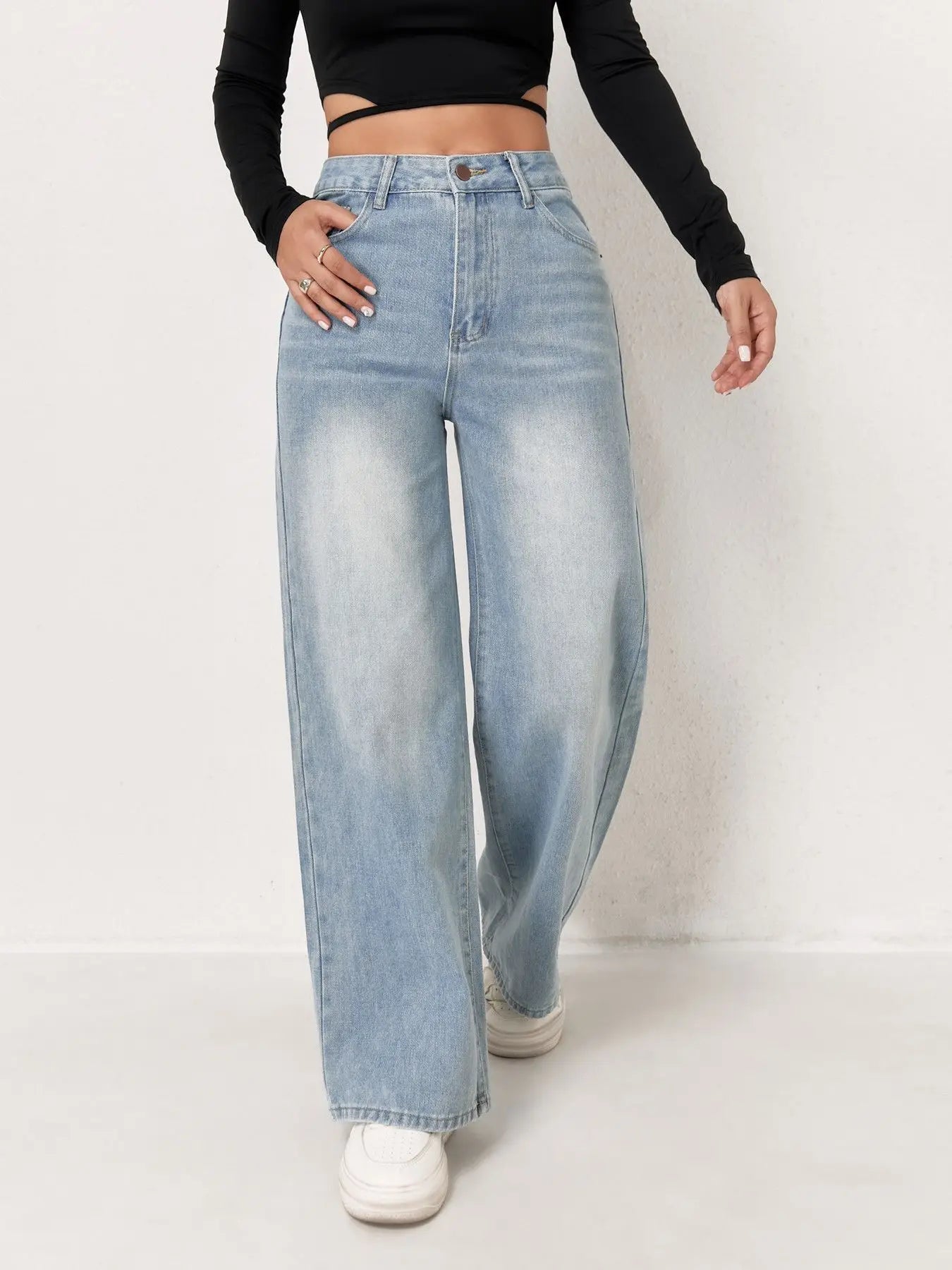 Light Blue Wide-Leg Denim Jeans
