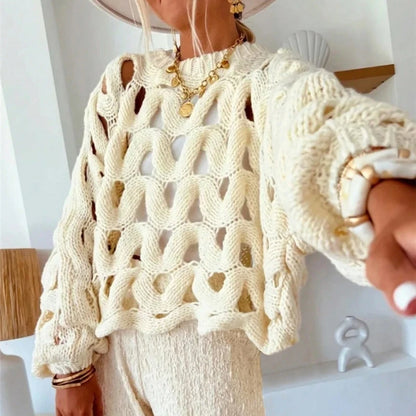 Hollow Out Long Sleeved Knitted Sweater