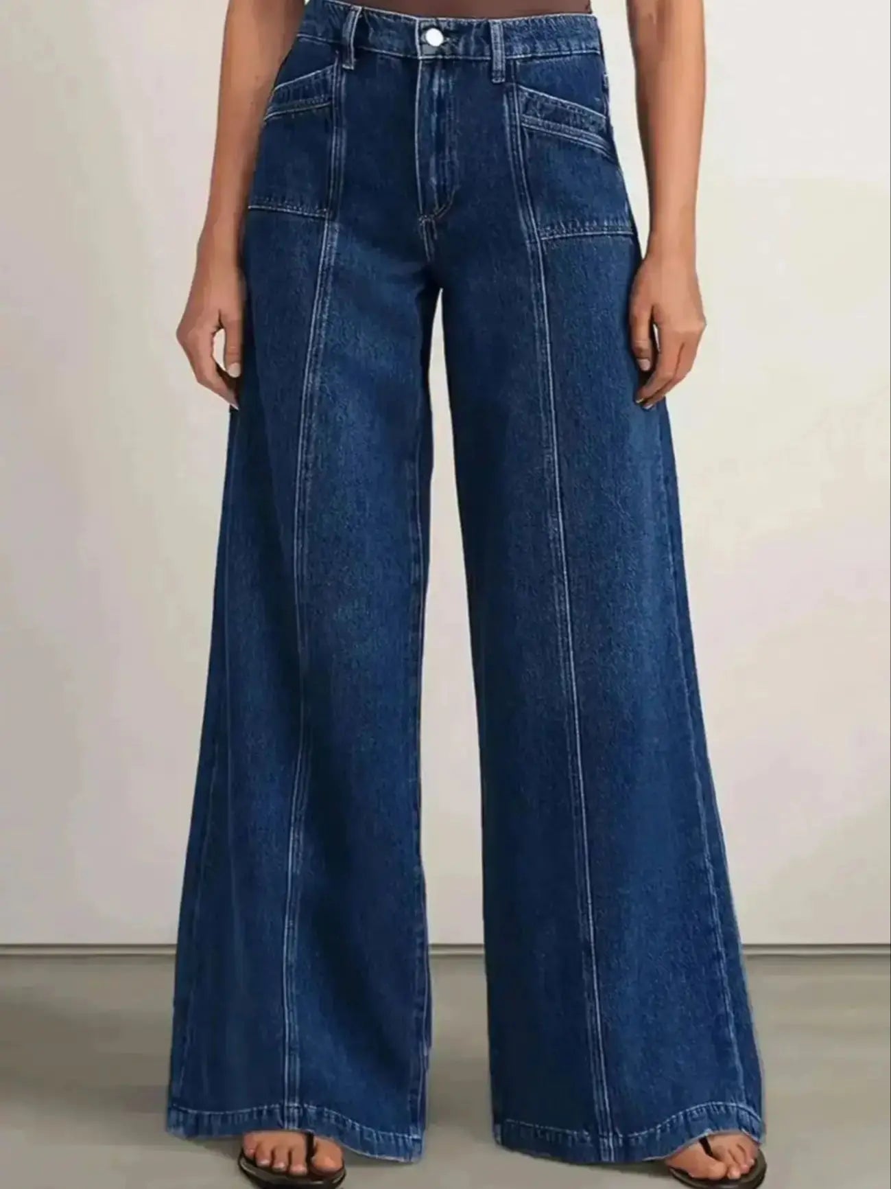 Deep Blue Wide-Leg Denim Jeans
