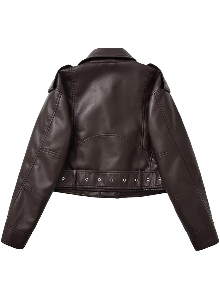 Vintage Belted Moto Faux Leather Jacket
