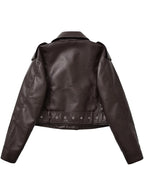 Vintage Belted Moto Faux Leather Jacket
