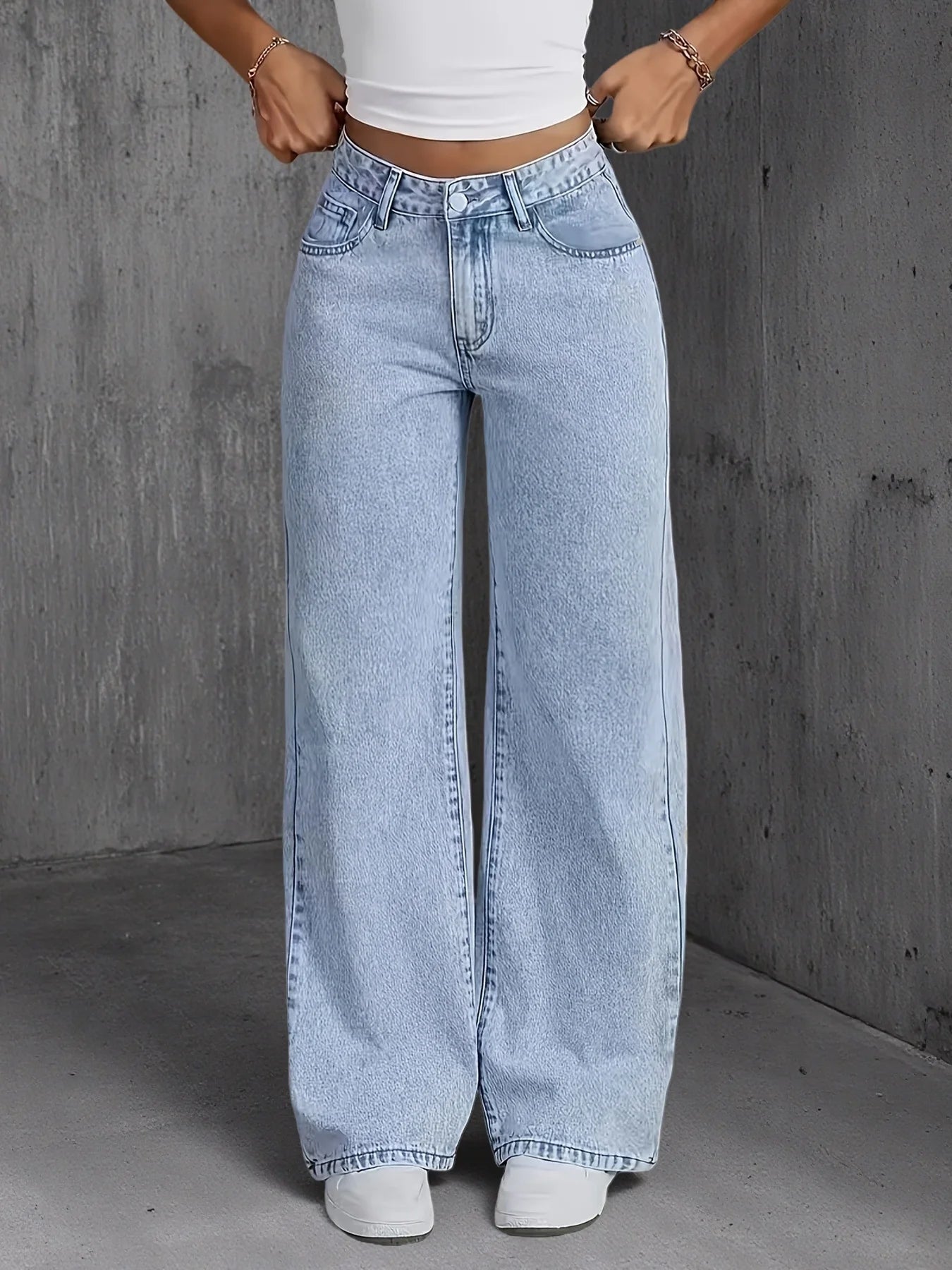 Light Blue Wide-Leg Denim Jeans