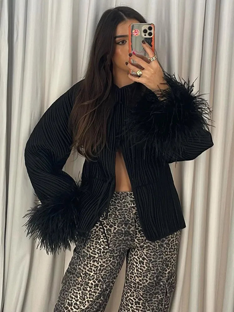 Alba Feather Cuffs Coat