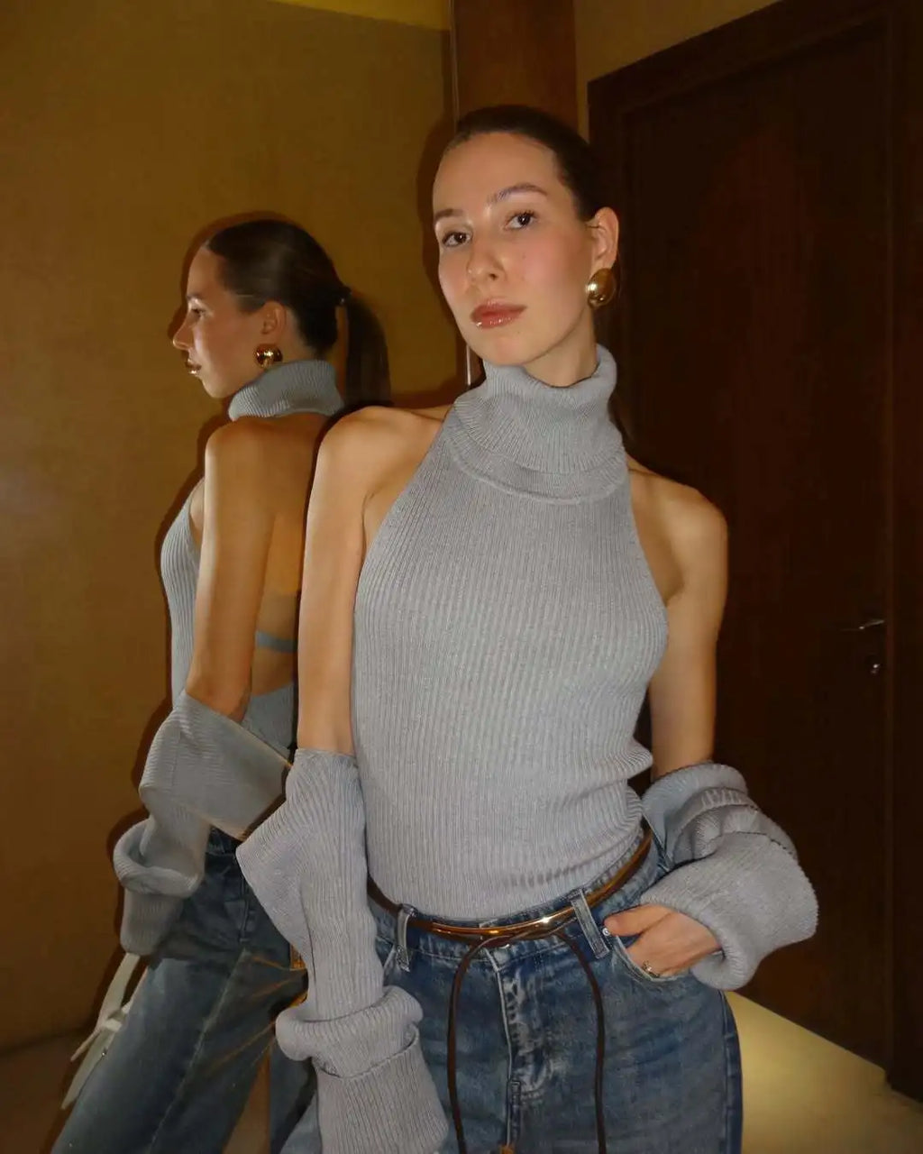 Women’s Backless Knit Turtleneck Vest