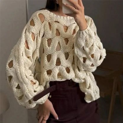 Hollow Out Long Sleeved Knitted Sweater