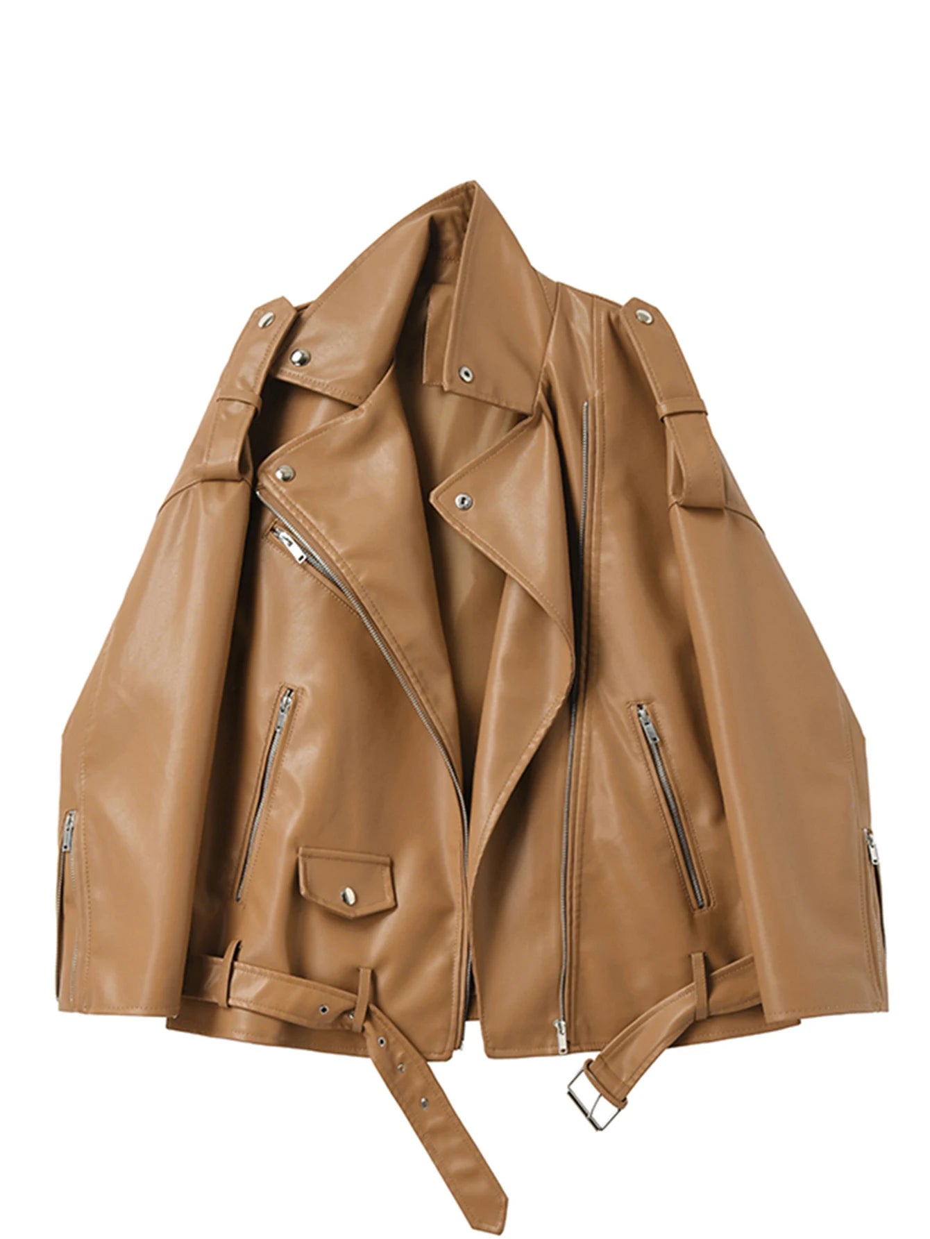 Belted Moto Faux Leather Jacket