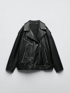 Belted Moto Faux Leather Jacket