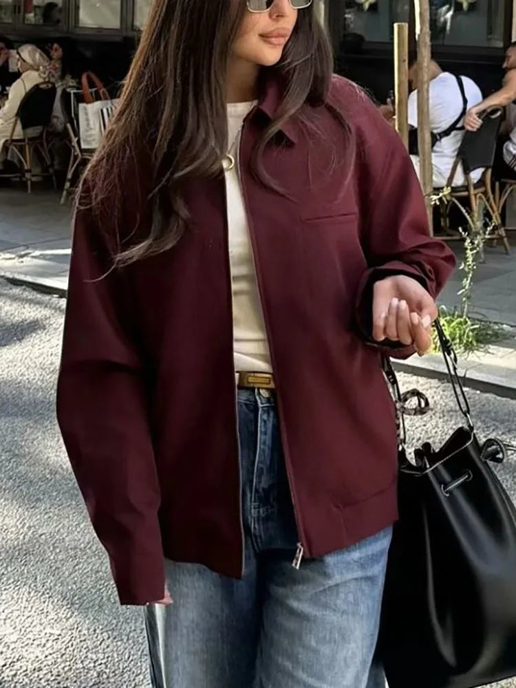 Burgundy Canvas Zip Jacket