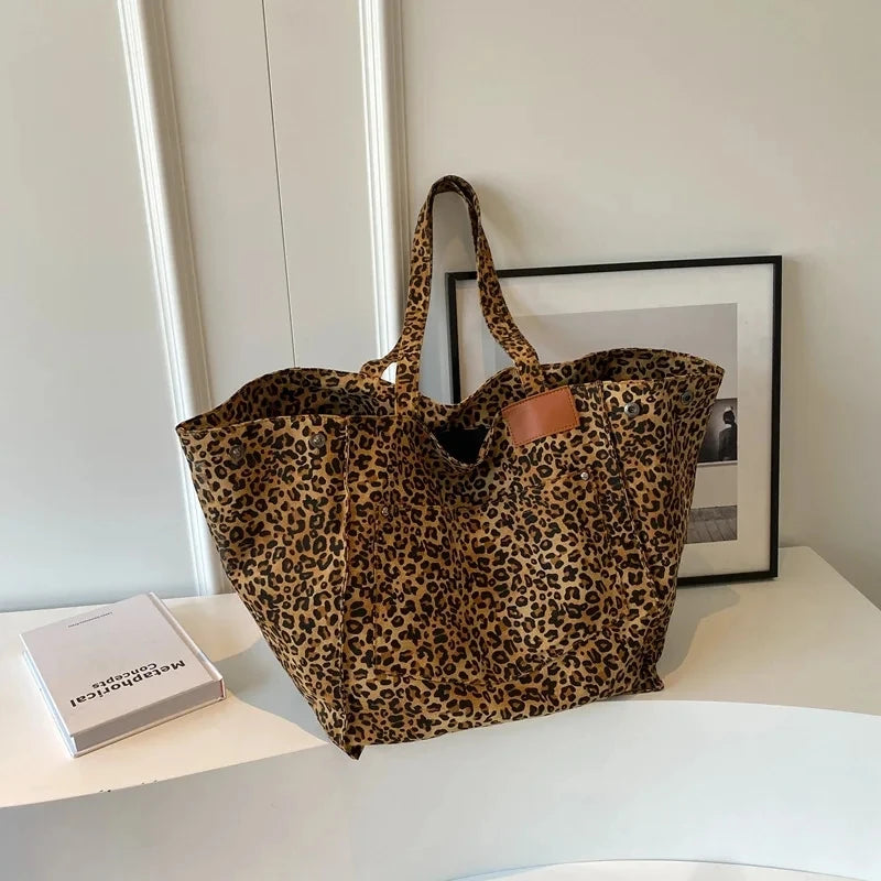 Retro Leopard Canvas Tote Bag
