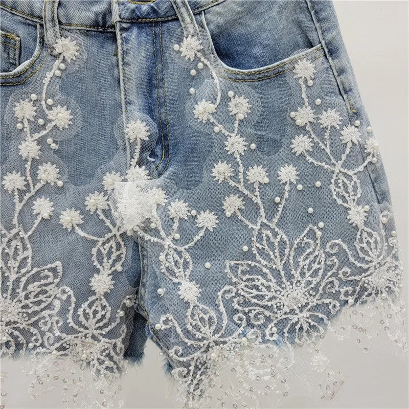 Kim Flower Denim Shorts