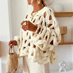 Hollow Out Long Sleeved Knitted Sweater
