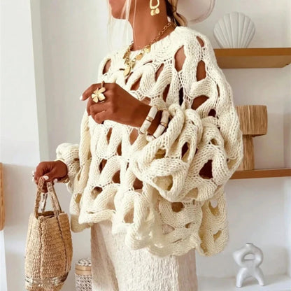 Hollow Out Long Sleeved Knitted Sweater