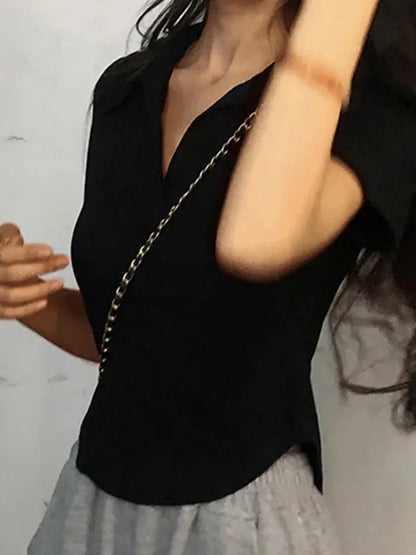 Short Sleeve Lapel Top
