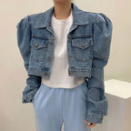 Puff Sleeve Vintage Denim Jacket