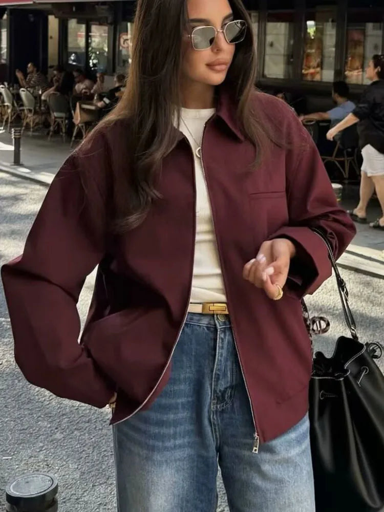 Burgundy Canvas Zip Jacket