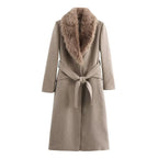 Amelie Belted Fur-Collar Coat