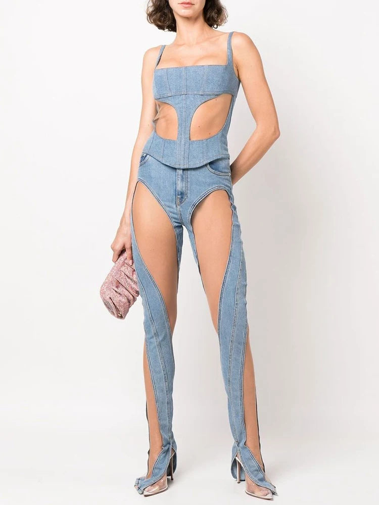 High Rise Mesh Skinny Jeans