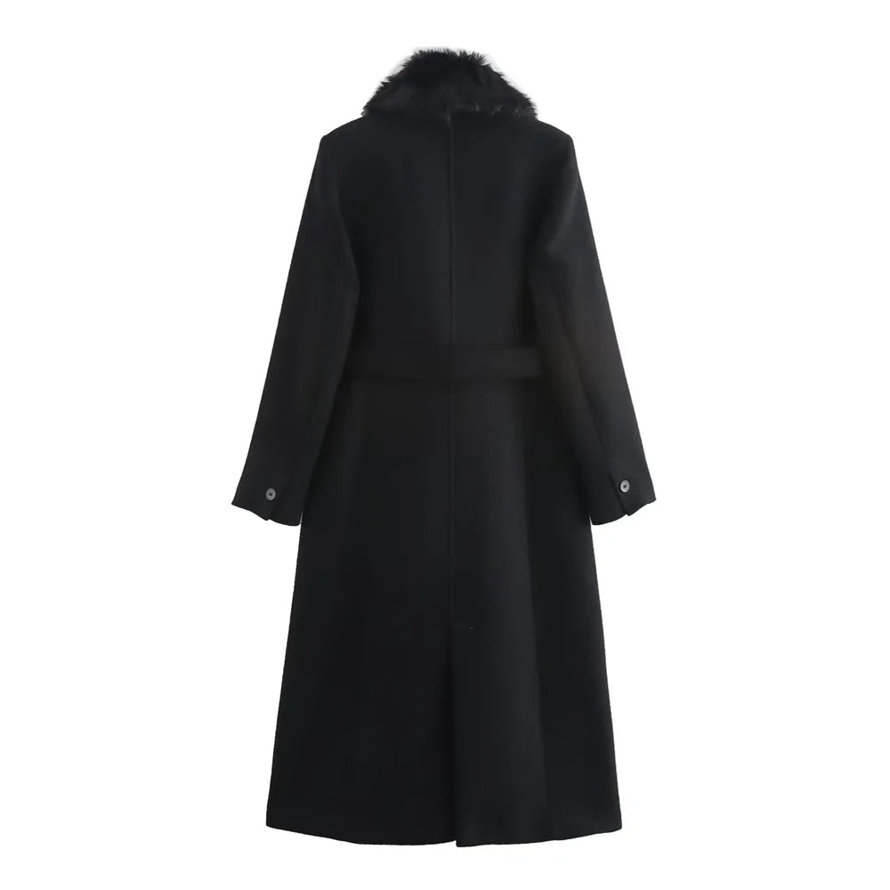 Amelie Belted Fur-Collar Coat