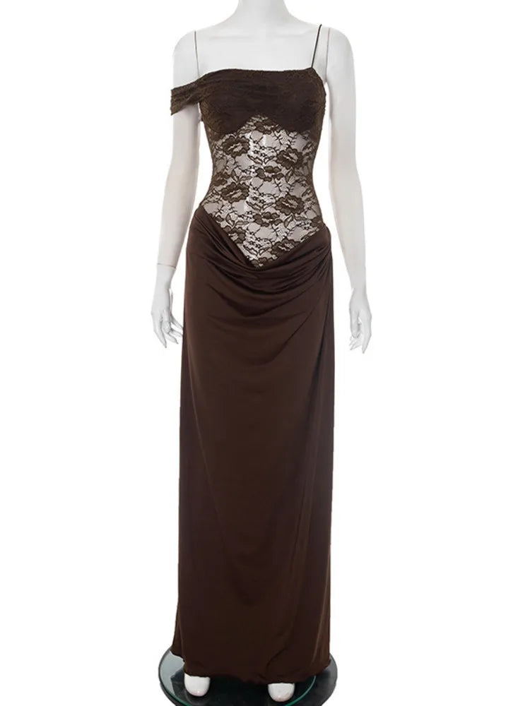 One Shoulder Lace Maxi Dress